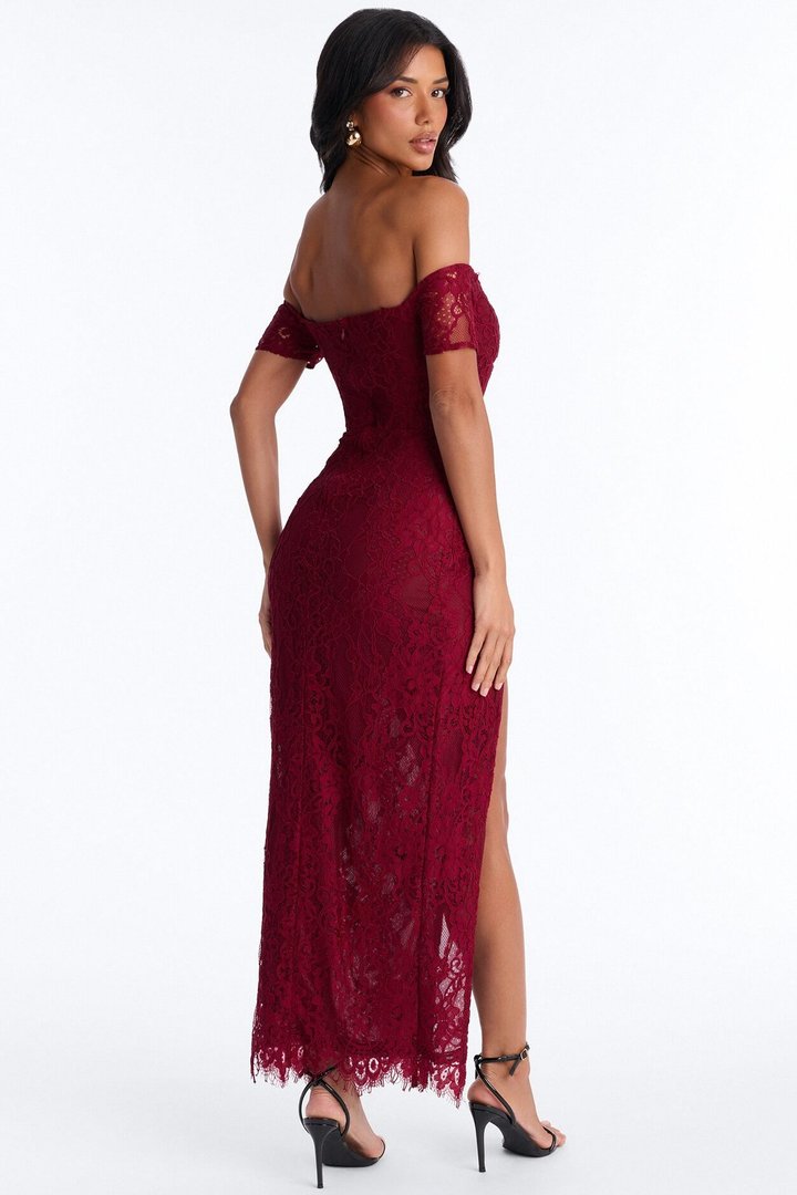 Dalia Off Shoulder Lace Gown - Wine