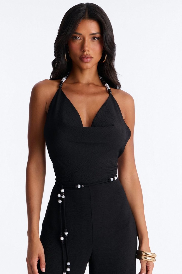 Esme Beaded Backless Jumpsuit - Black