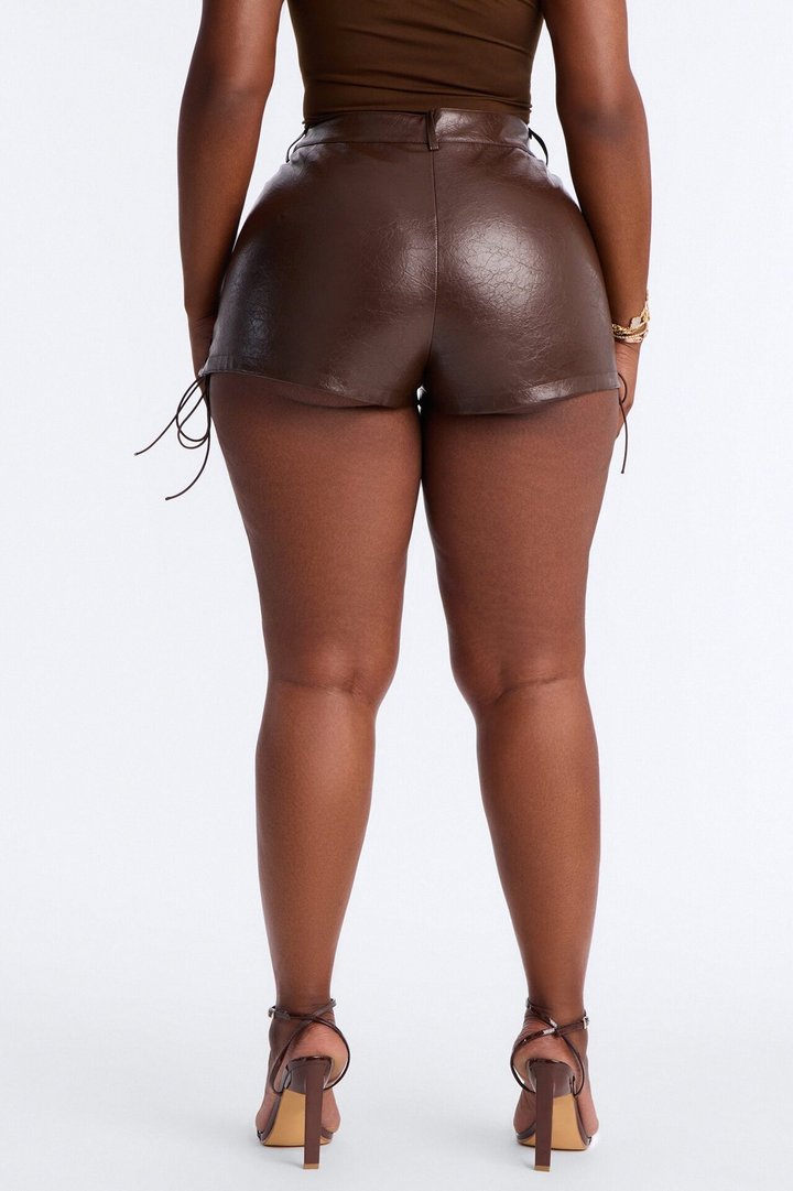 Claim To Fame Patent Faux Leather Micro Short - Chocolate