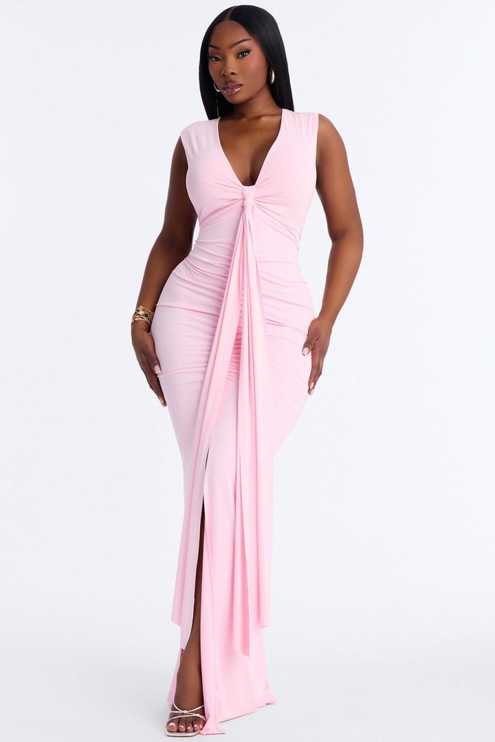 Stella Ruched Draped Maxi Dress - Pink