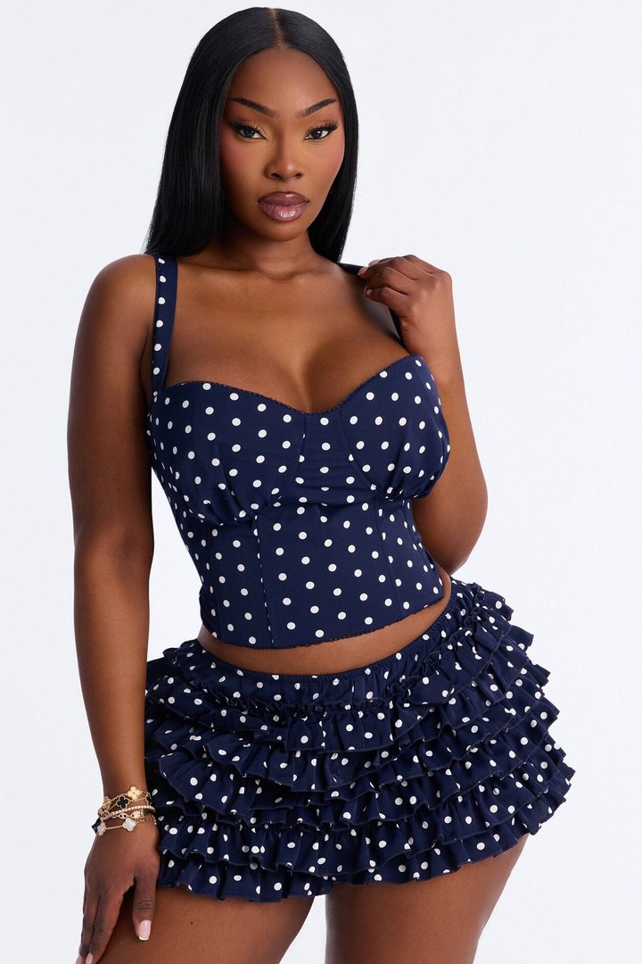 Lovely Day Polka Dot Corset Top - Navy