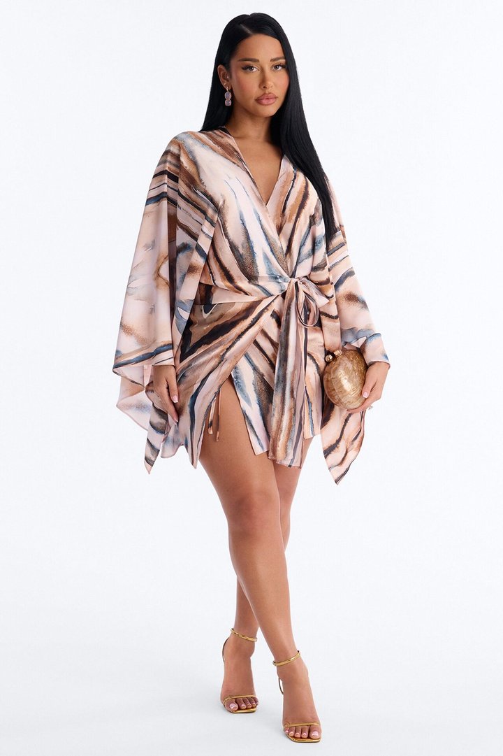 Samira Wrap Satin Mini Dress - Mauve/combo