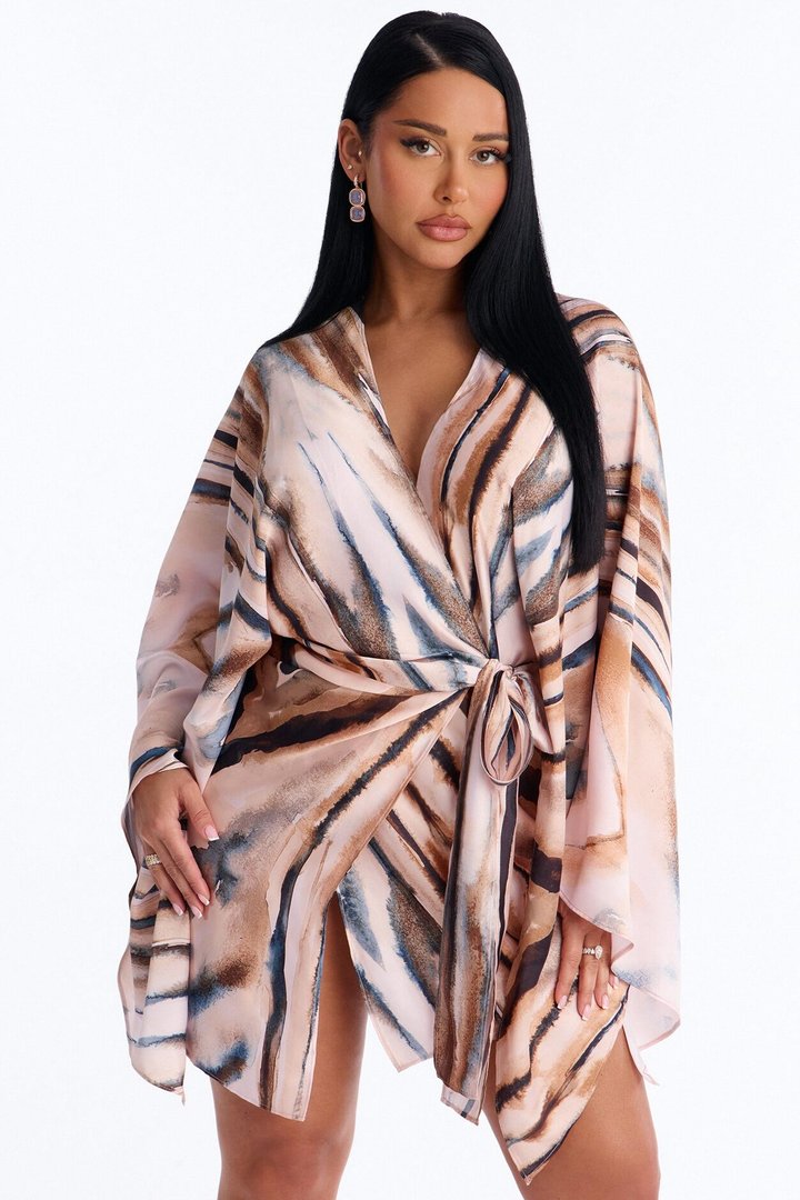 Samira Wrap Satin Mini Dress - Mauve/combo