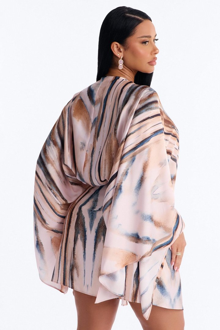 Samira Wrap Satin Mini Dress - Mauve/combo