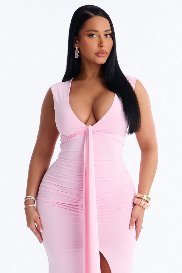 Stella Ruched Draped Maxi Dress - Pink