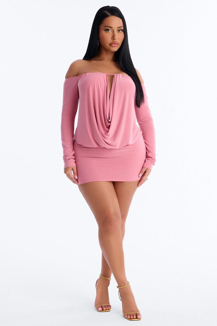 For The Plot Off Shoulder Mini Dress - Mauve