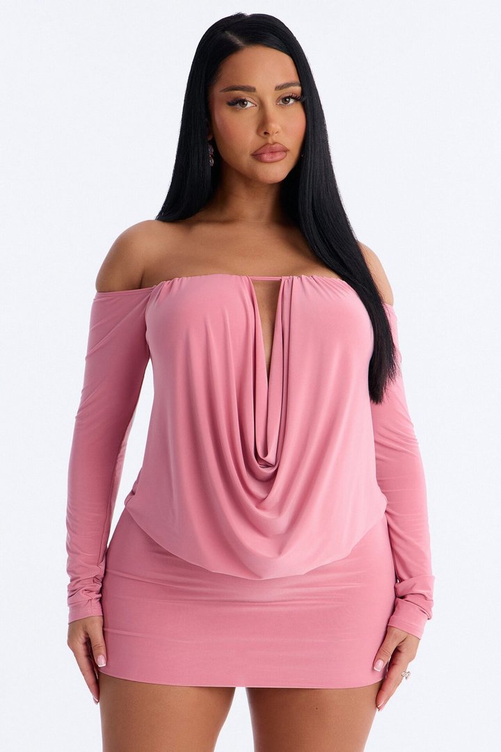 For The Plot Off Shoulder Mini Dress - Mauve