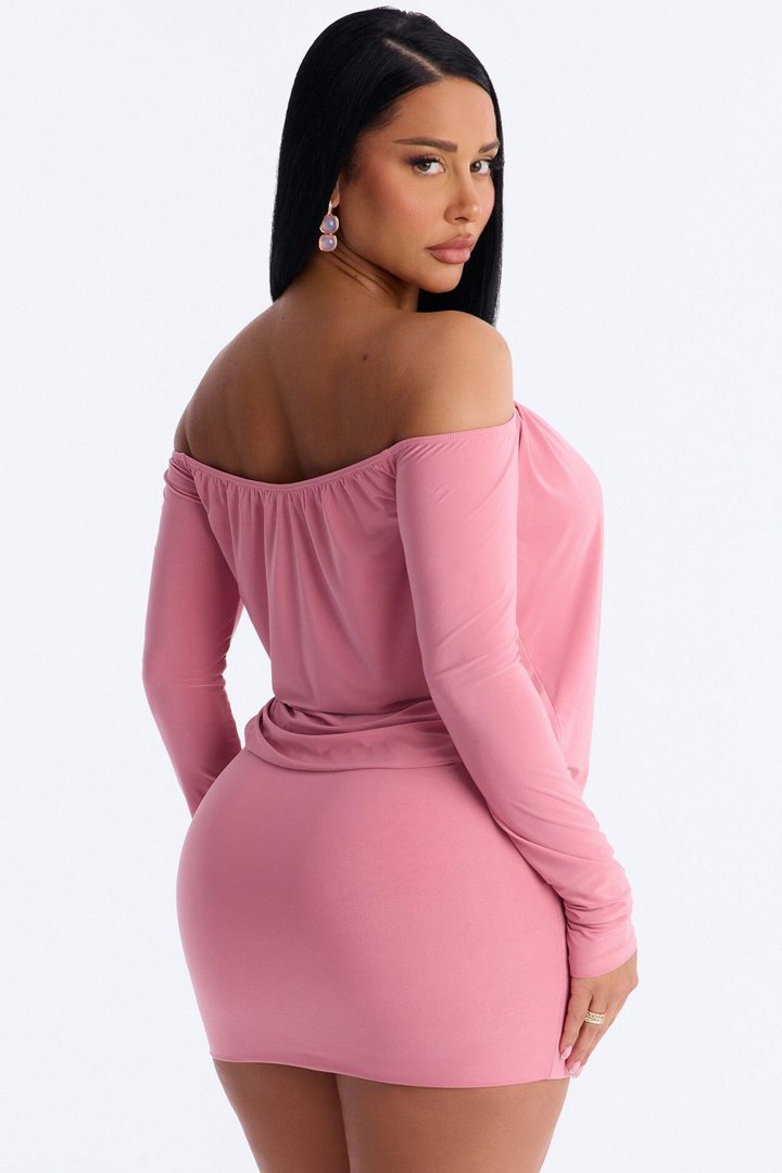 For The Plot Off Shoulder Mini Dress - Mauve