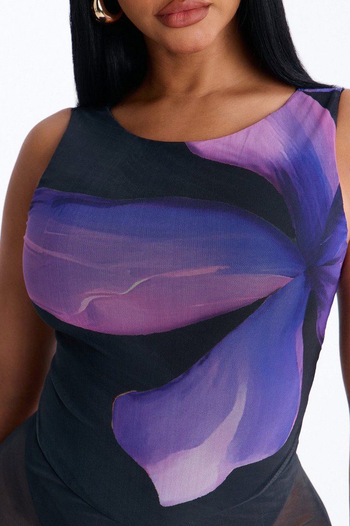 Yara Backless Mesh Jumpsuit - Purple