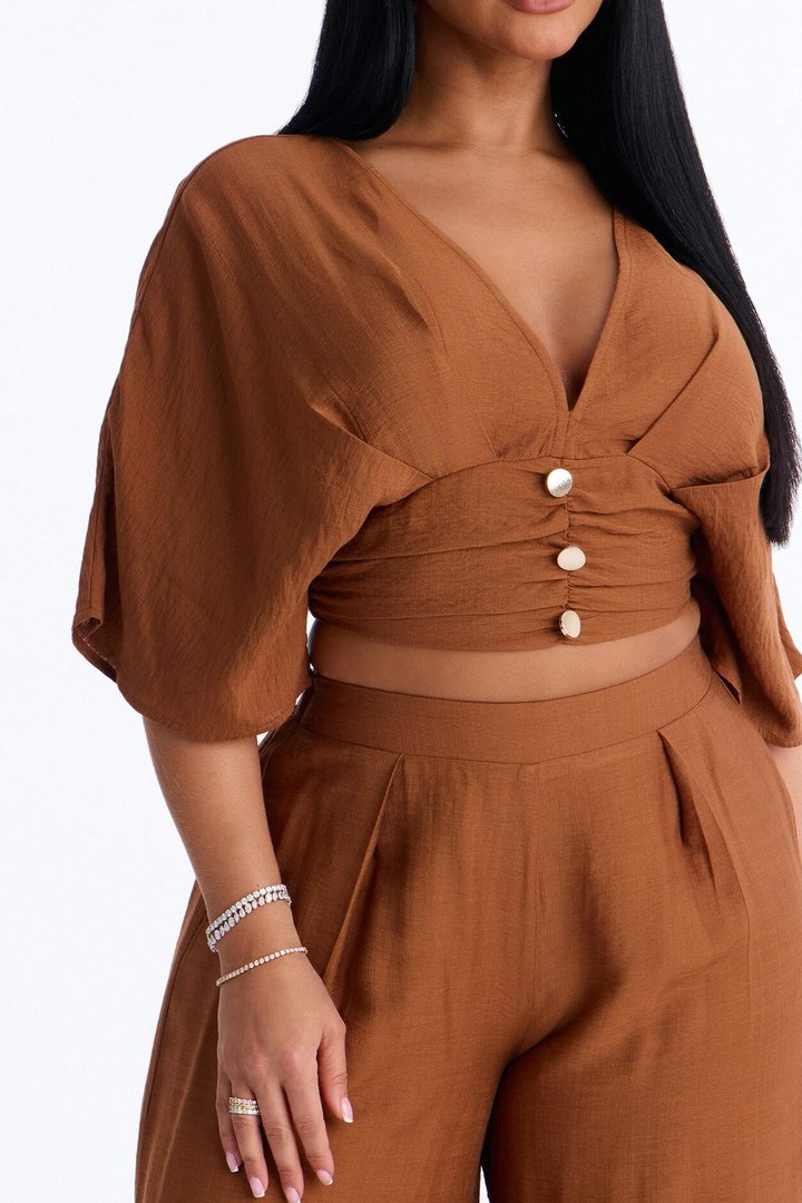 Not So Complicated Linen Pant Set - Rust