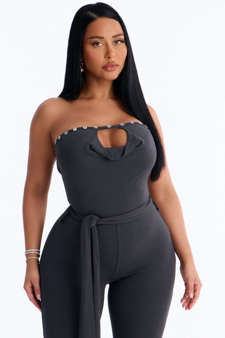Sisi Strapless Embellished Jumpsuit - Charcoal