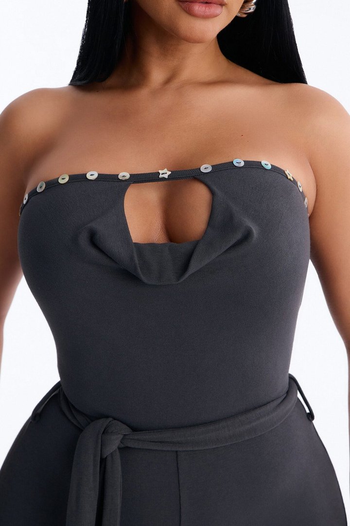 Sisi Strapless Embellished Jumpsuit - Charcoal