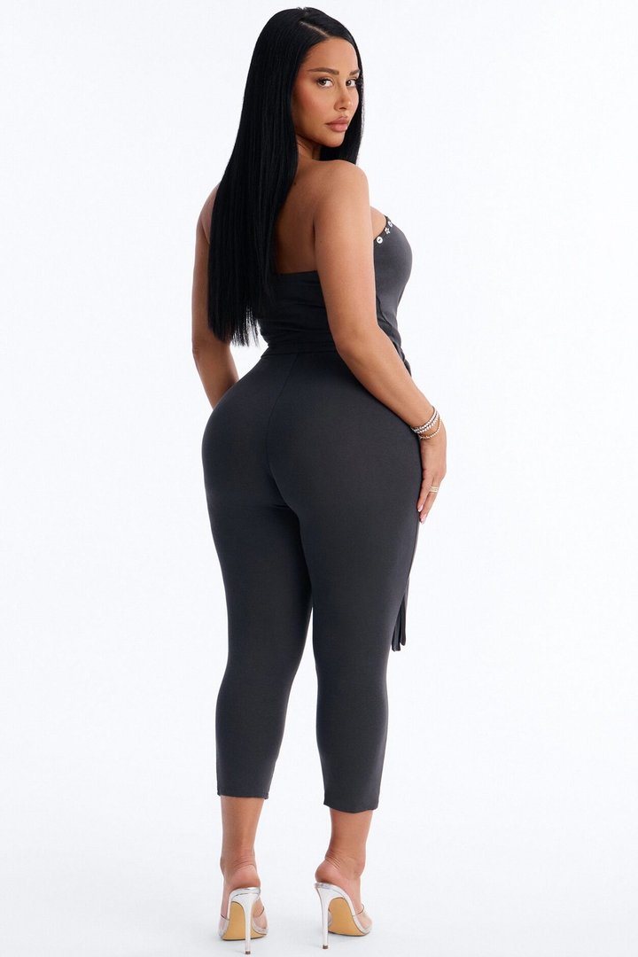 Sisi Strapless Embellished Jumpsuit - Charcoal