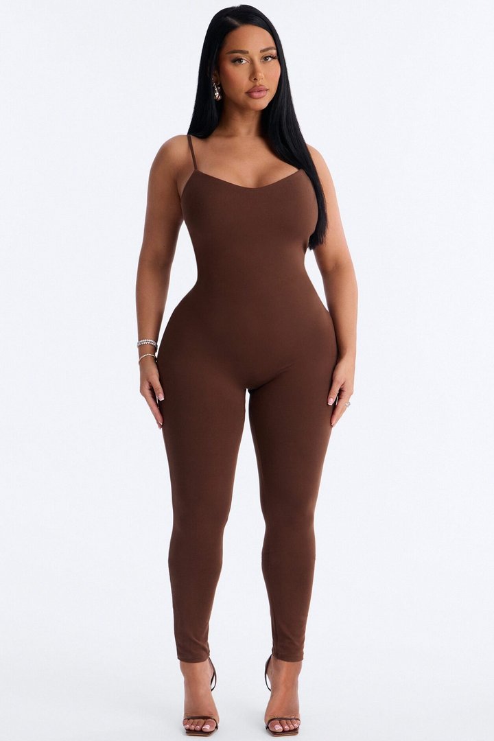 Marina Built In Bra Cami Catsuit - Chocolate