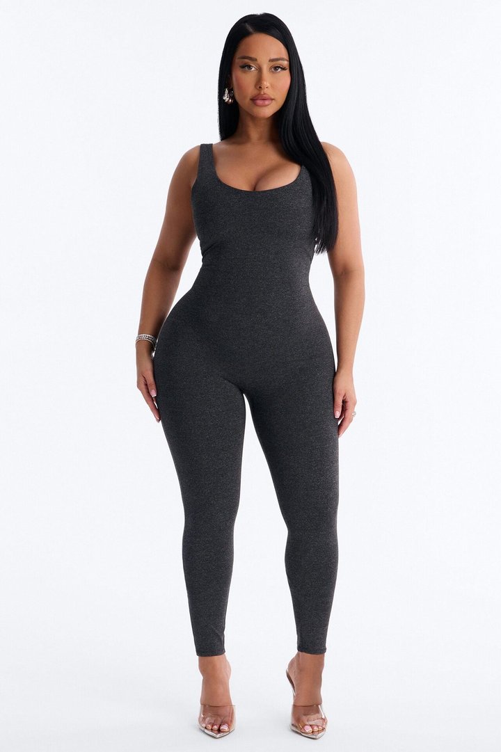 Malia Built In Bra Catsuit - Charcoal