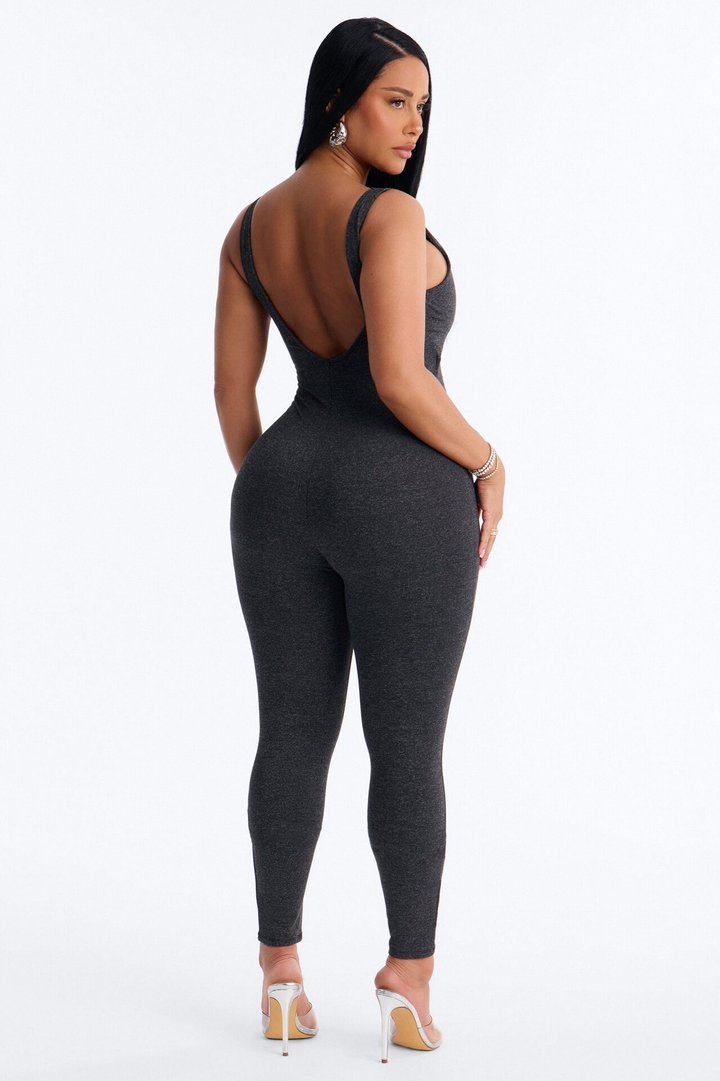 Malia Built In Bra Catsuit - Charcoal