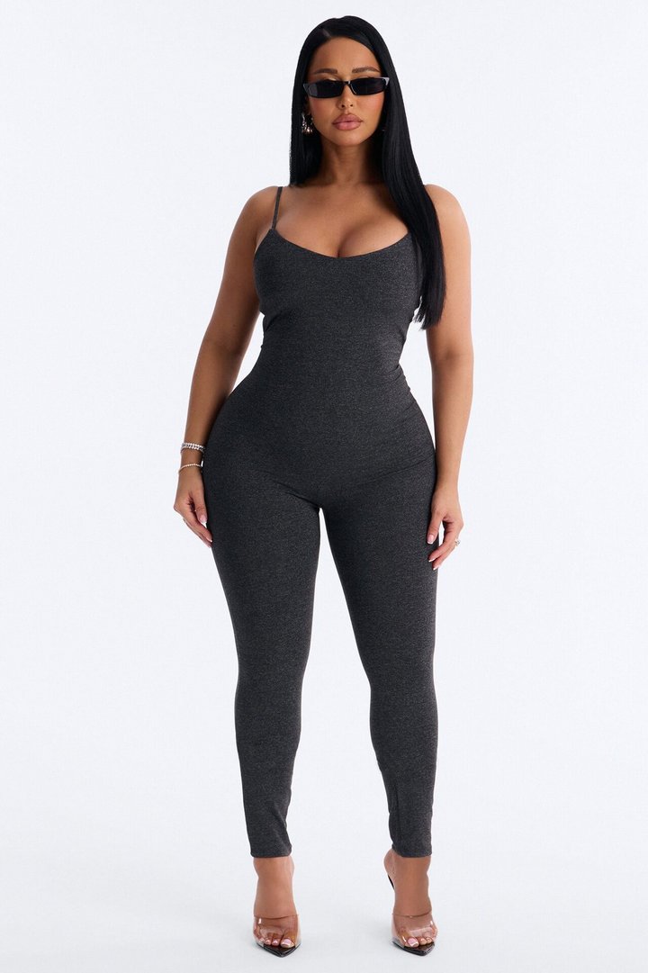 Marina Built In Bra Cami Catsuit - Charcoal