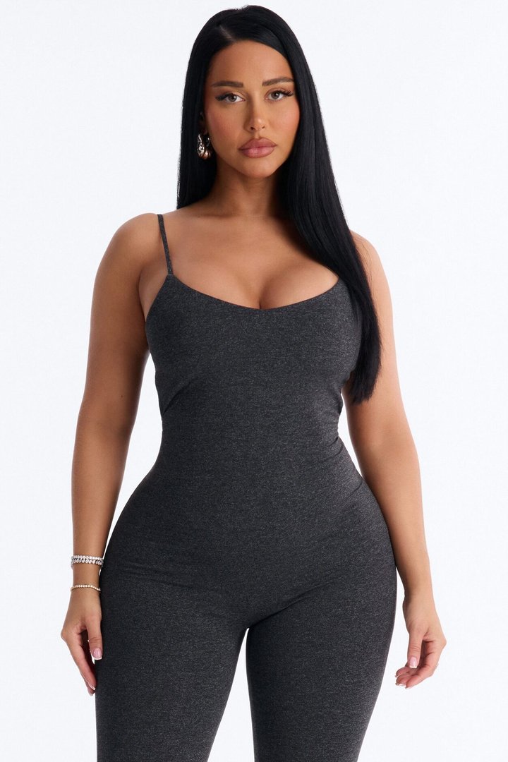Marina Built In Bra Cami Catsuit - Charcoal