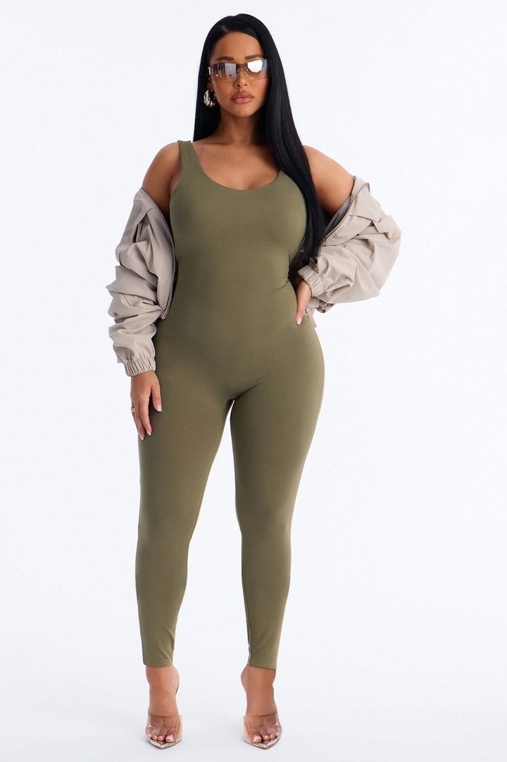 Malia Built In Bra Catsuit - Olive