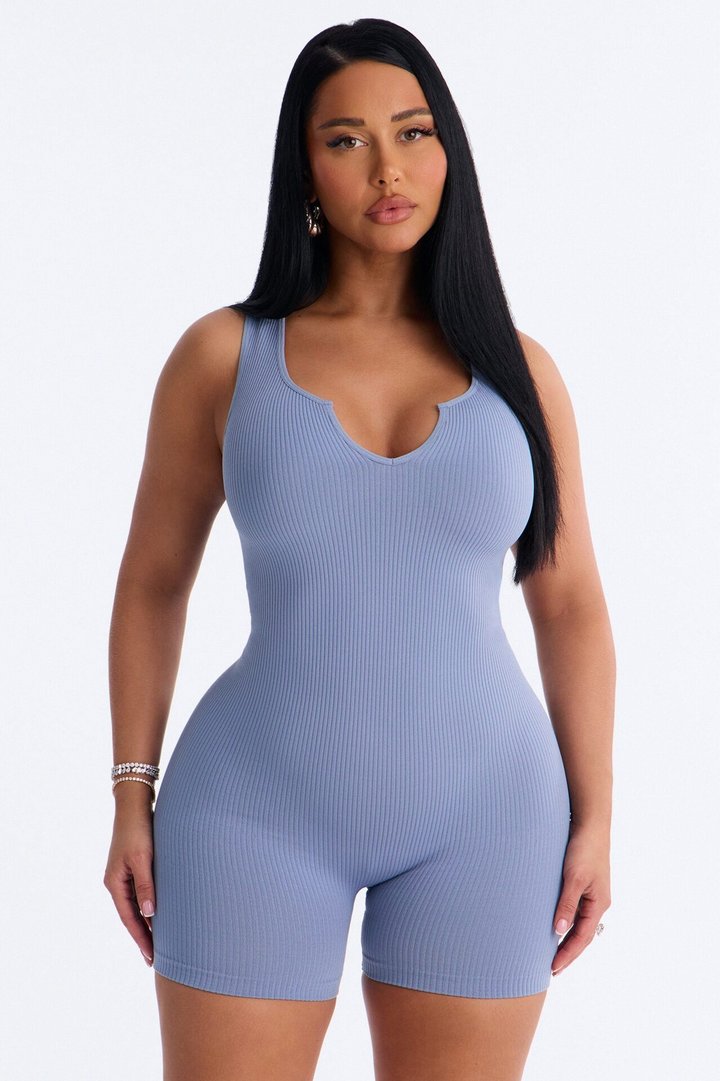 Weekend Errands Seamless Biker Short Romper - Blue
