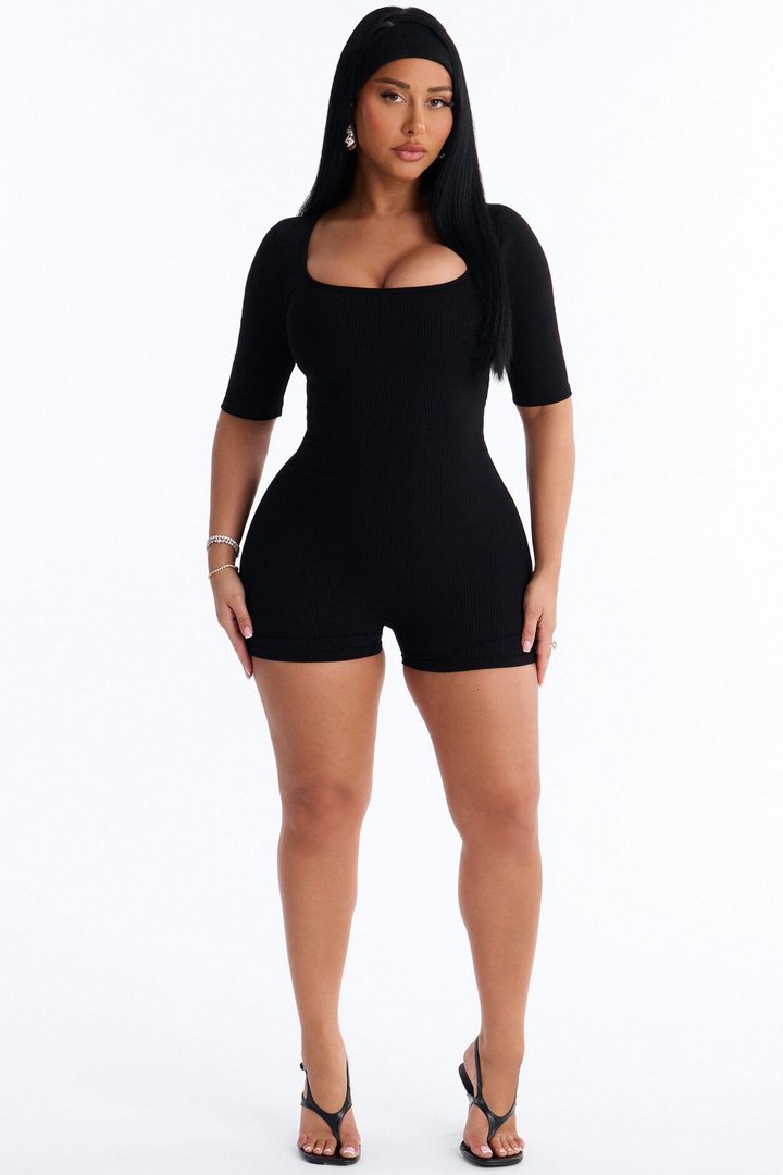 Karly Snatched 2 Piece Headband And Romper - Black