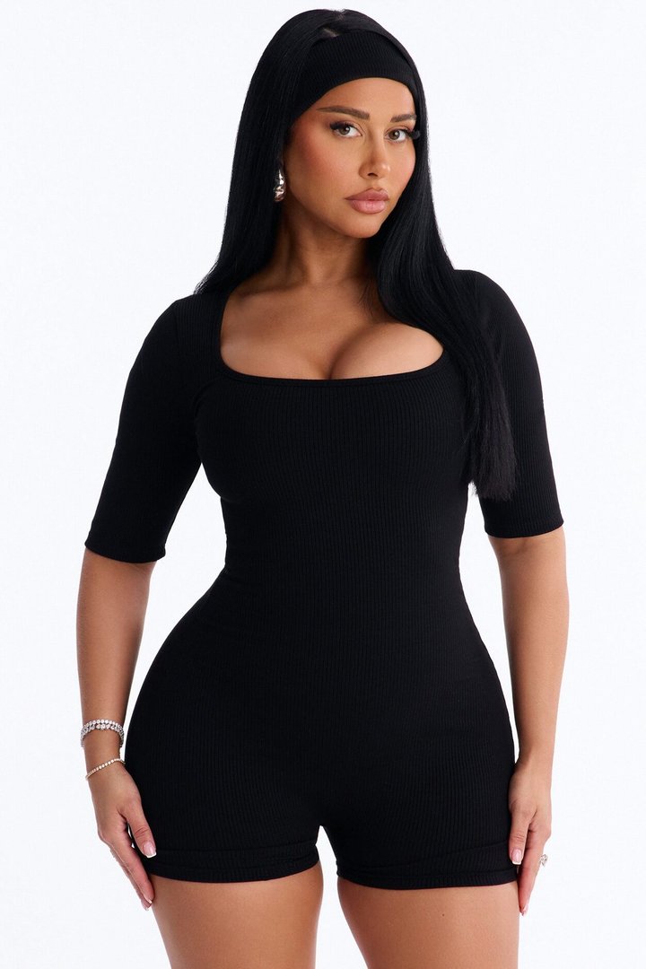 Karly Snatched 2 Piece Headband And Romper - Black