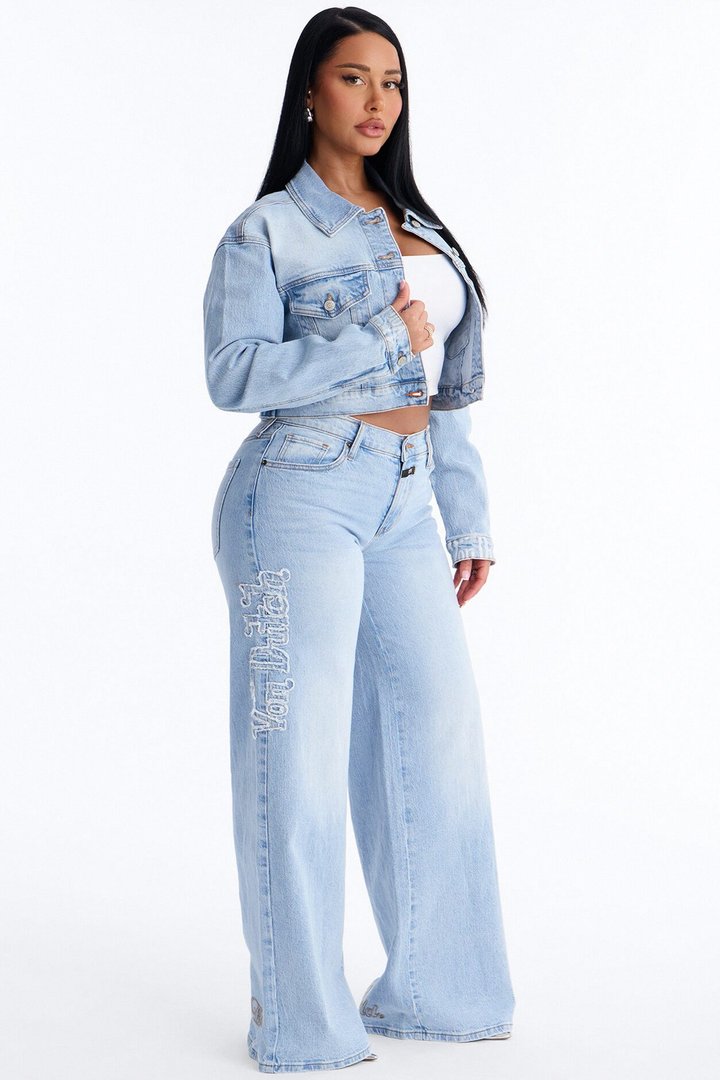 Von Dutch Fray Wide Leg Jeans - Light Wash