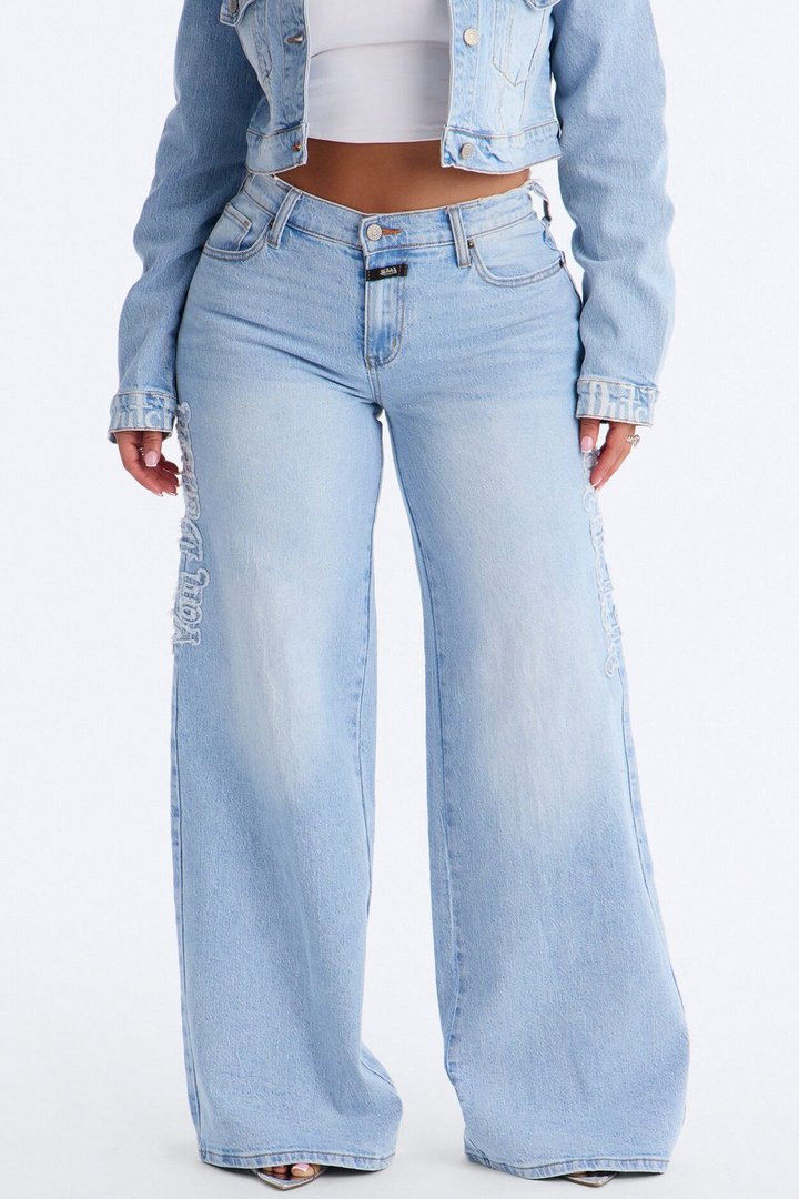 Von Dutch Fray Wide Leg Jeans - Light Wash