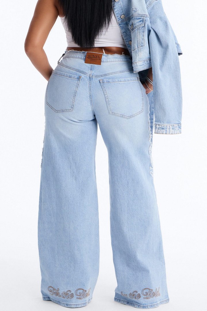 Von Dutch Fray Wide Leg Jeans - Light Wash