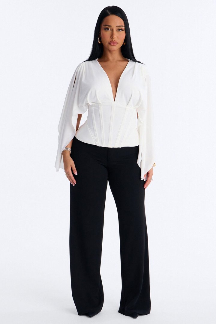 Maribella Corset Short Sleeve Top - White