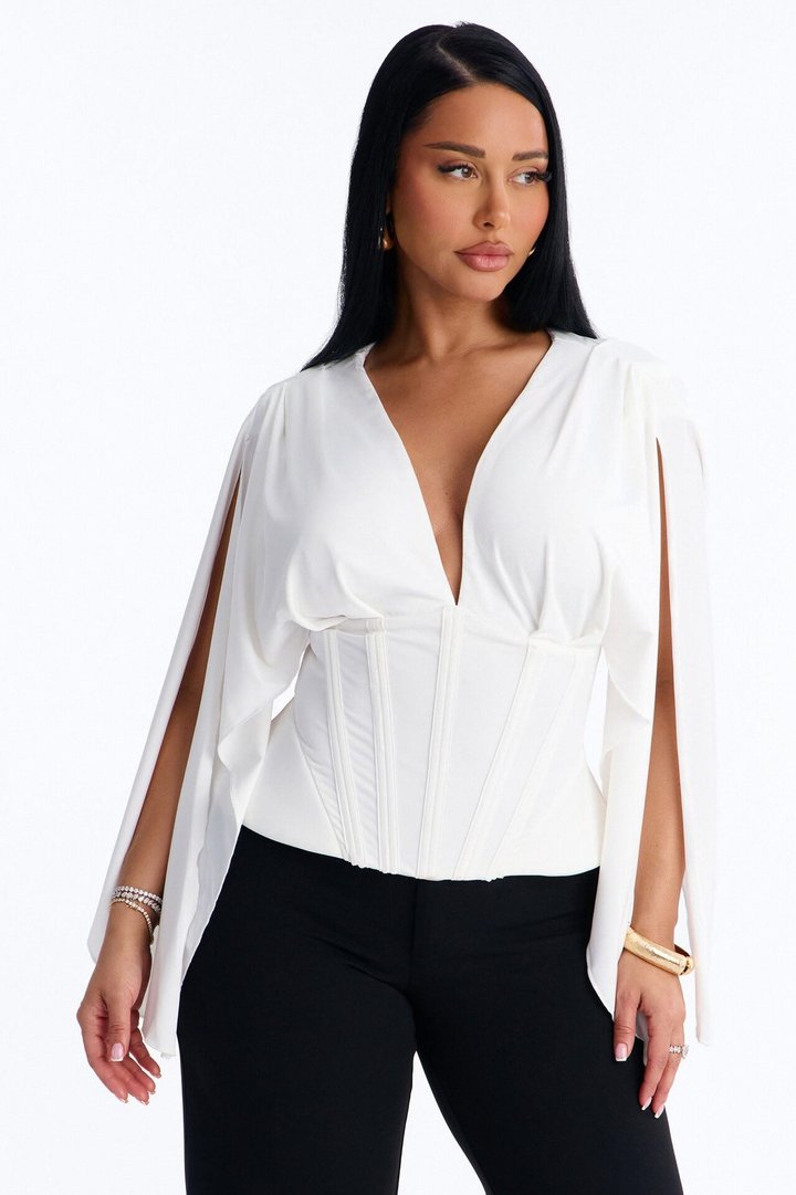 Maribella Corset Short Sleeve Top - White