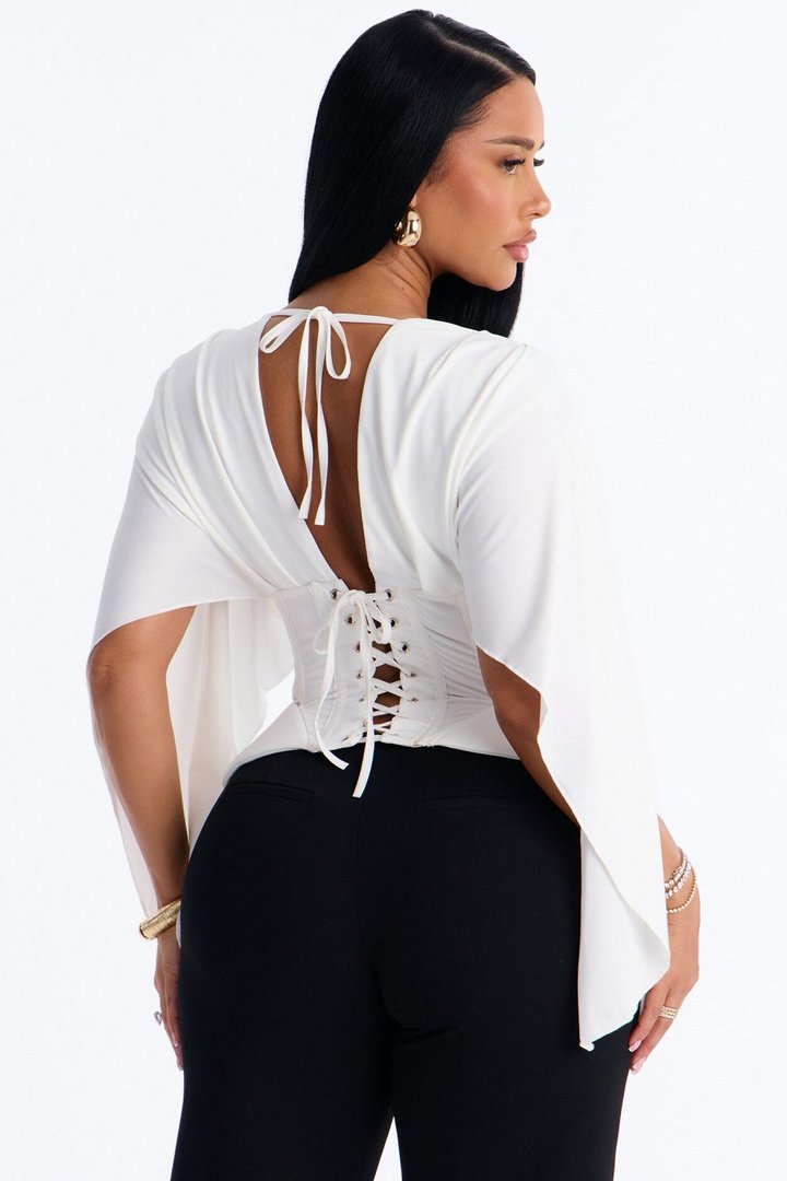 Maribella Corset Short Sleeve Top - White