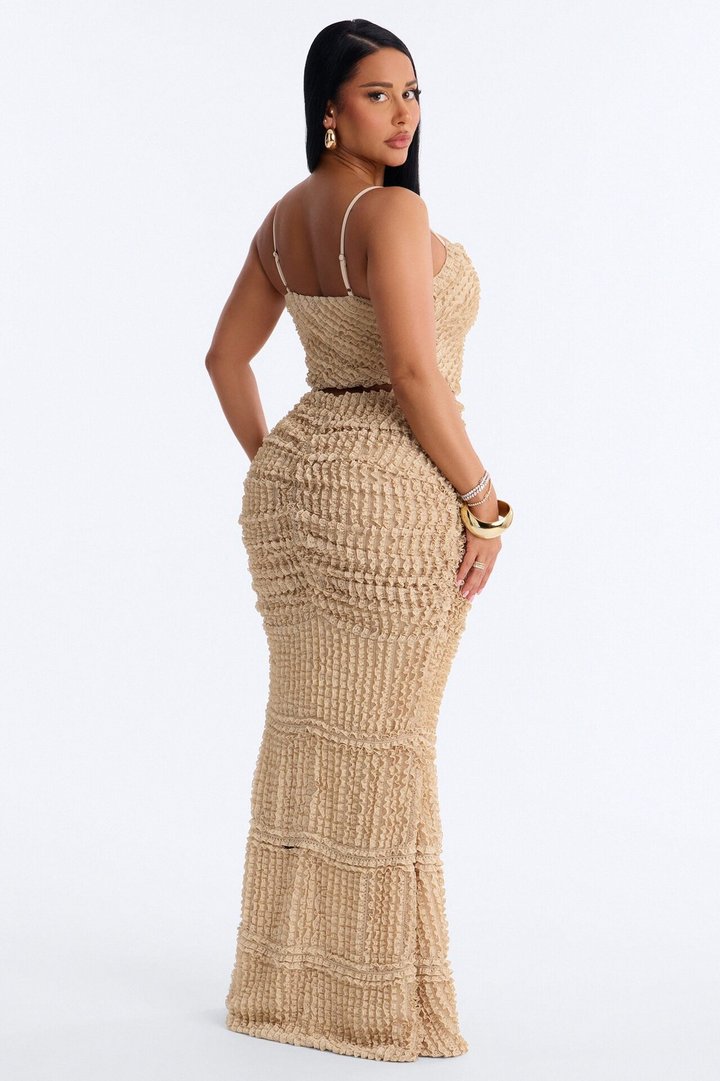 Kelsey Textured Maxi Skirt Set - Beige