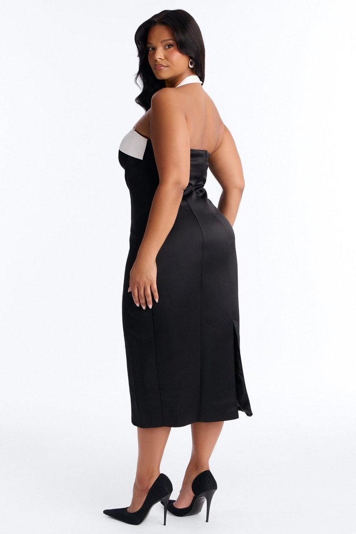 Sweetheart Satin Midi Dress - Black/White