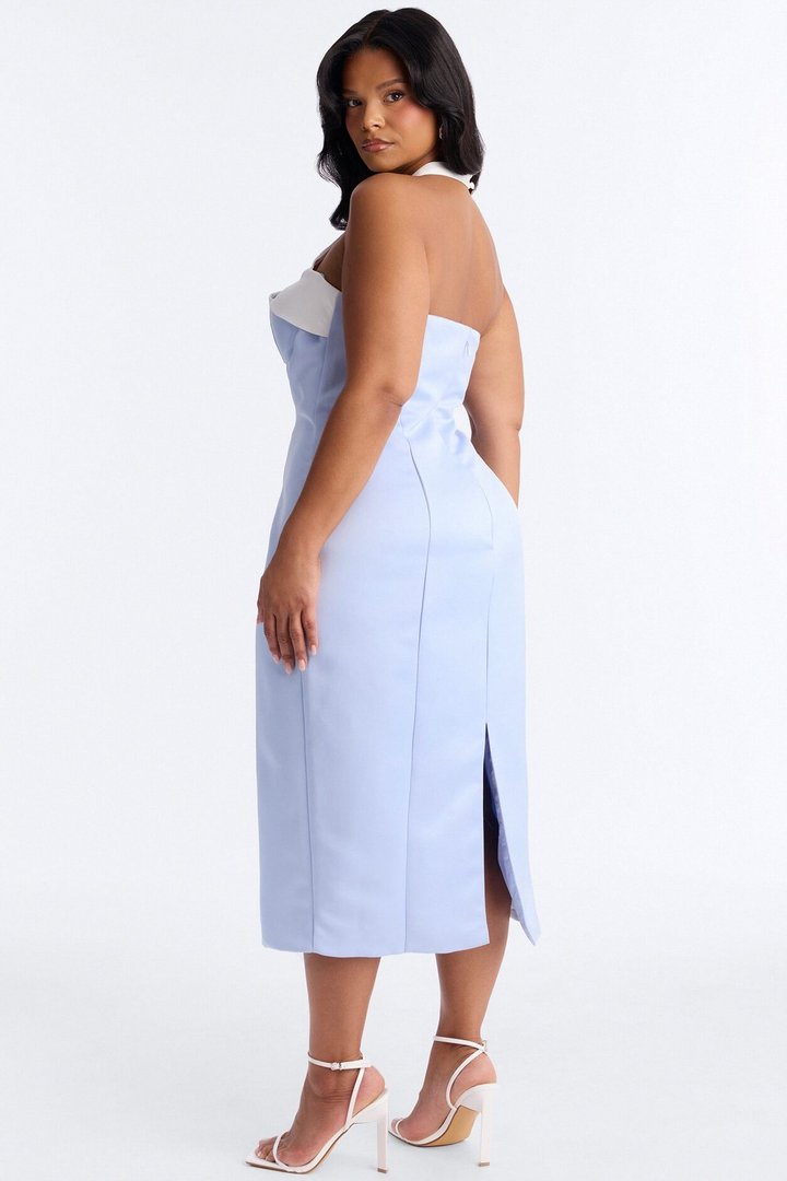 Sweetheart Satin Midi Dress - Blue/combo