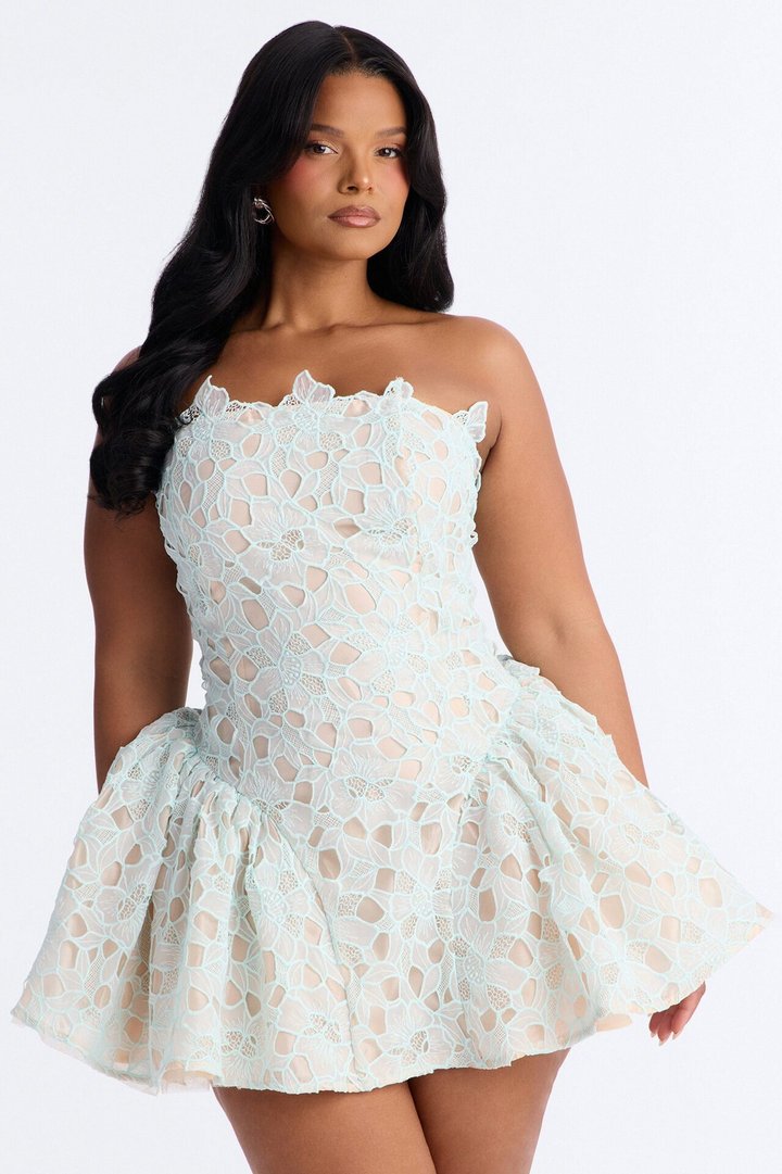 Lace Meadow Strapless Mini Dress - Light Blue