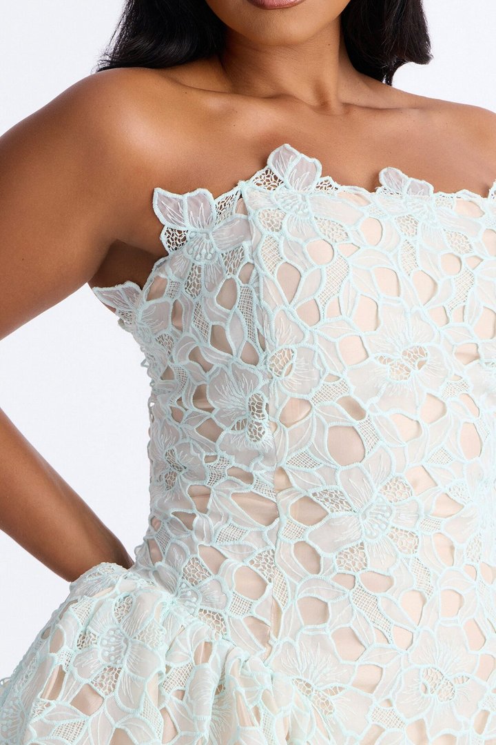 Lace Meadow Strapless Mini Dress - Light Blue