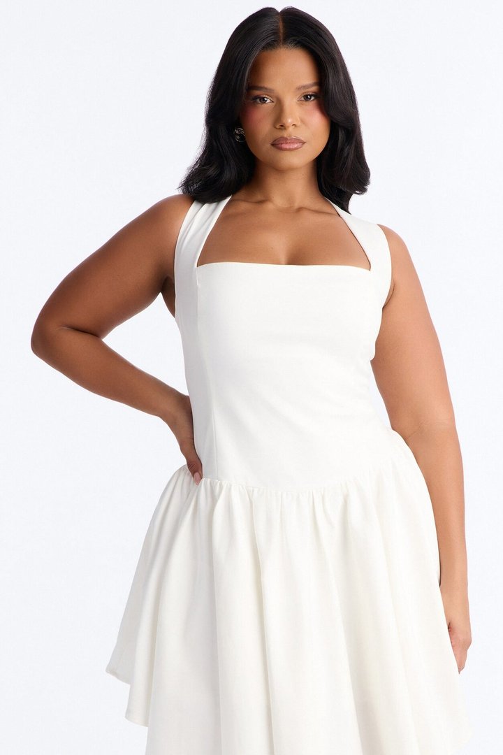 Claire Square Neck Midi Dress - White