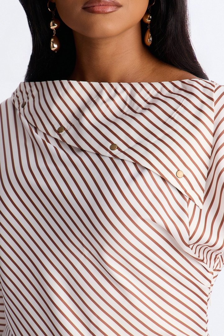 Shelly Striped Satin Mini Dress - Taupe/combo