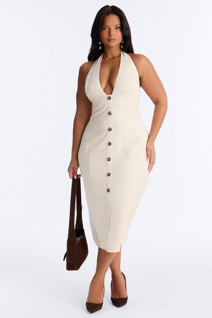 Leah Linen Midi Dress - Cream