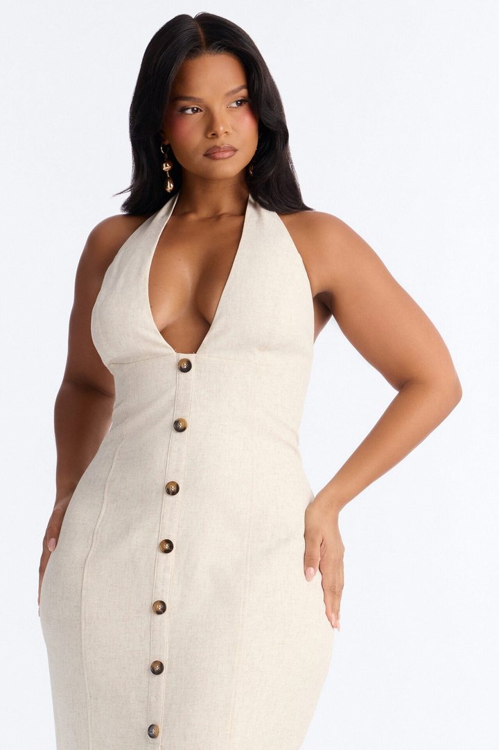 Leah Linen Midi Dress - Cream