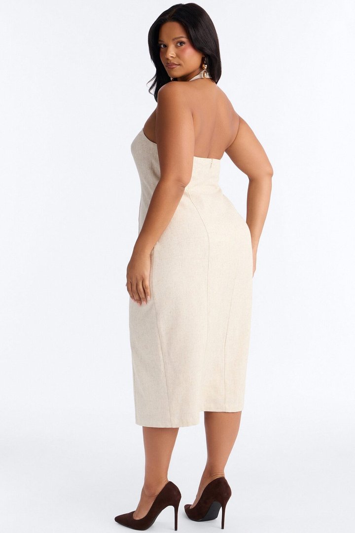 Leah Linen Midi Dress - Cream