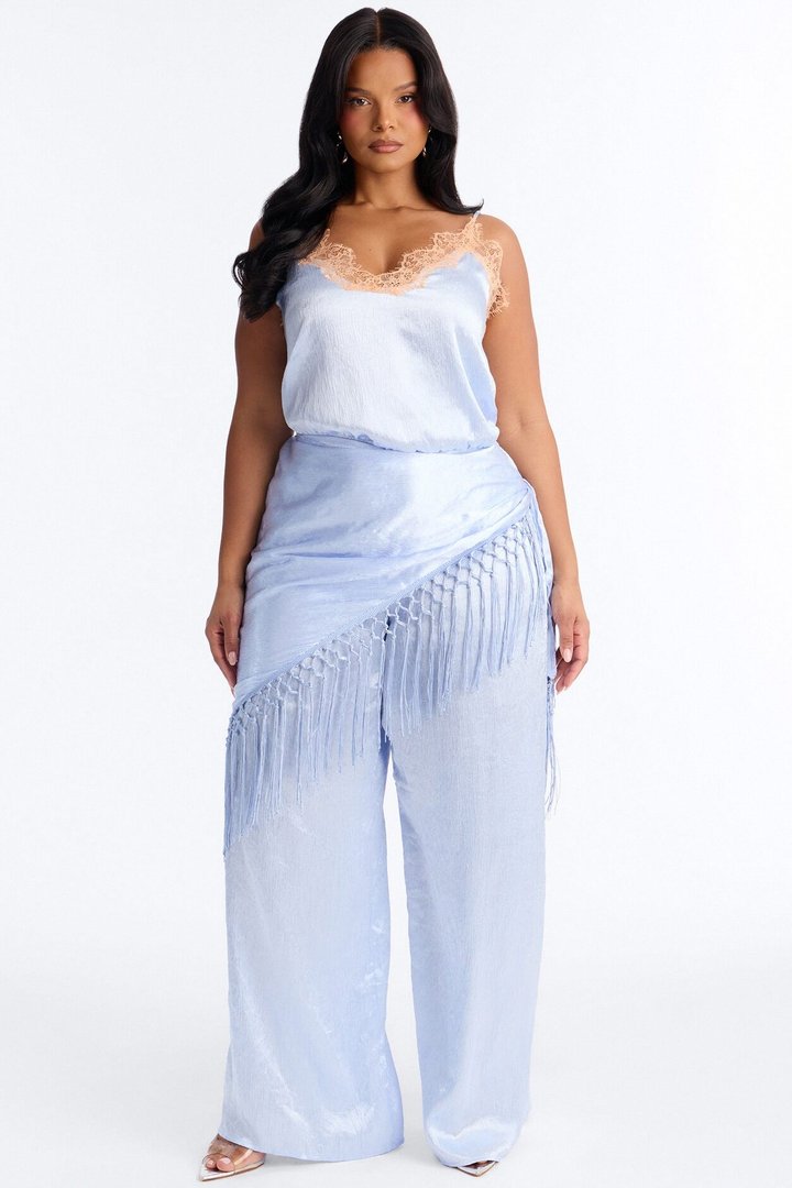 Elsa Satin Waist Scarf Jumpsuit - Blue