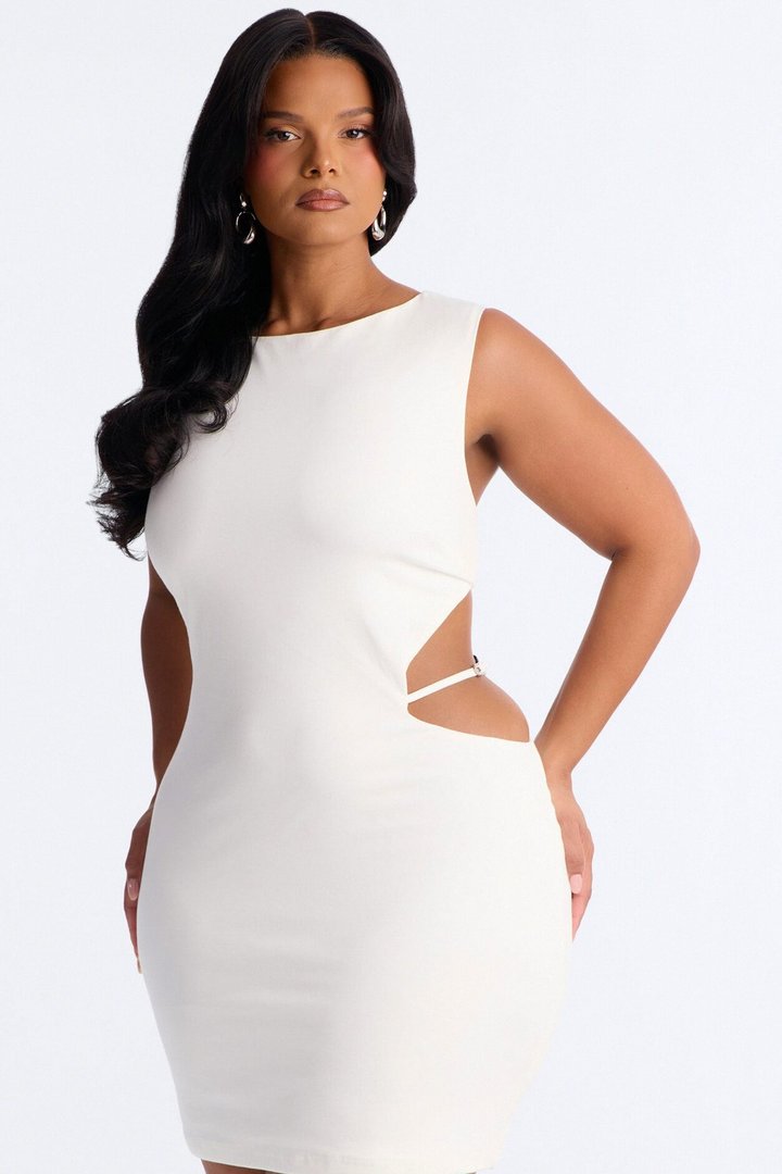 Rebel Ponte High Neck Mini Dress - White