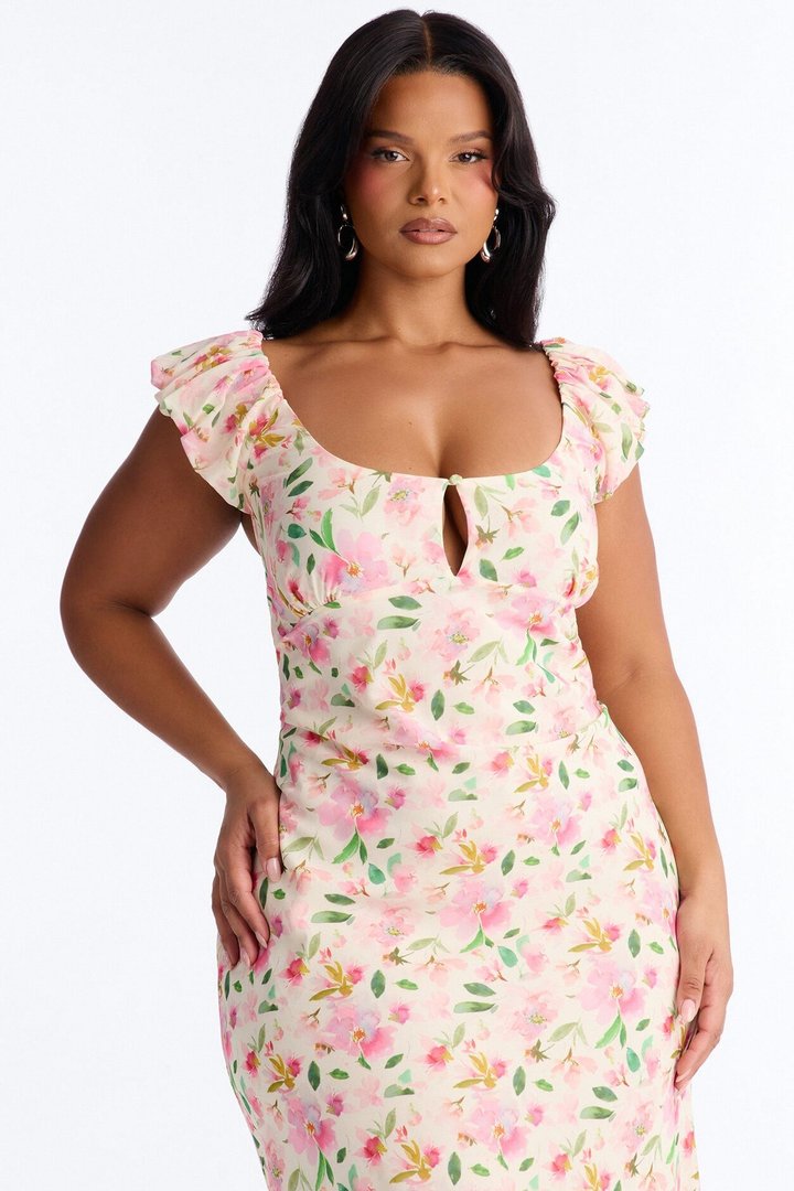 Christie Floral Midi Dress - Pink/combo