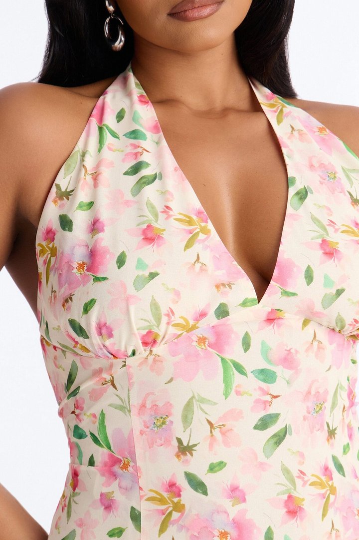 Christie Floral Halter Mini Dress - Pink/combo