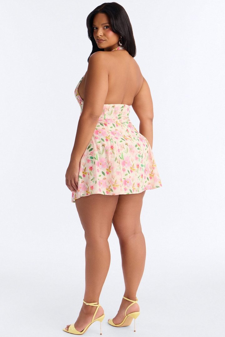 Christie Floral Halter Mini Dress - Pink/combo
