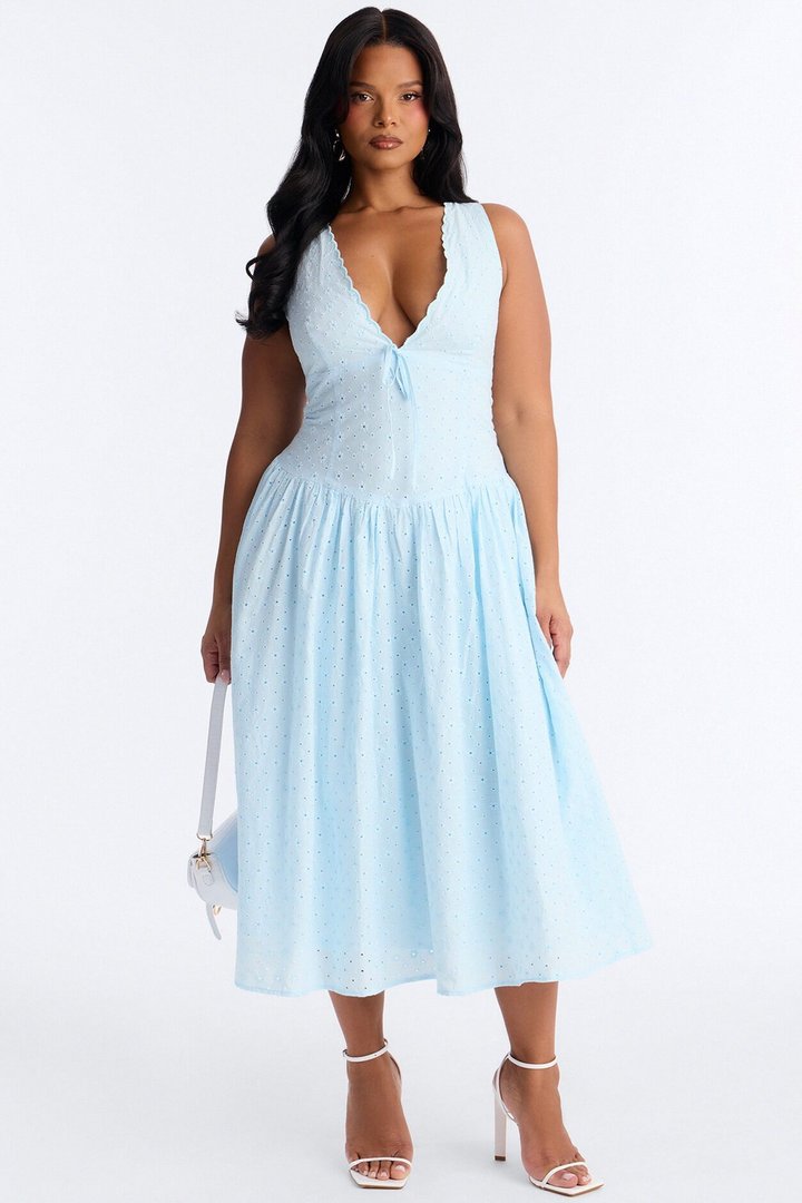Buttercup Eyelet Midi Dress - Light Blue