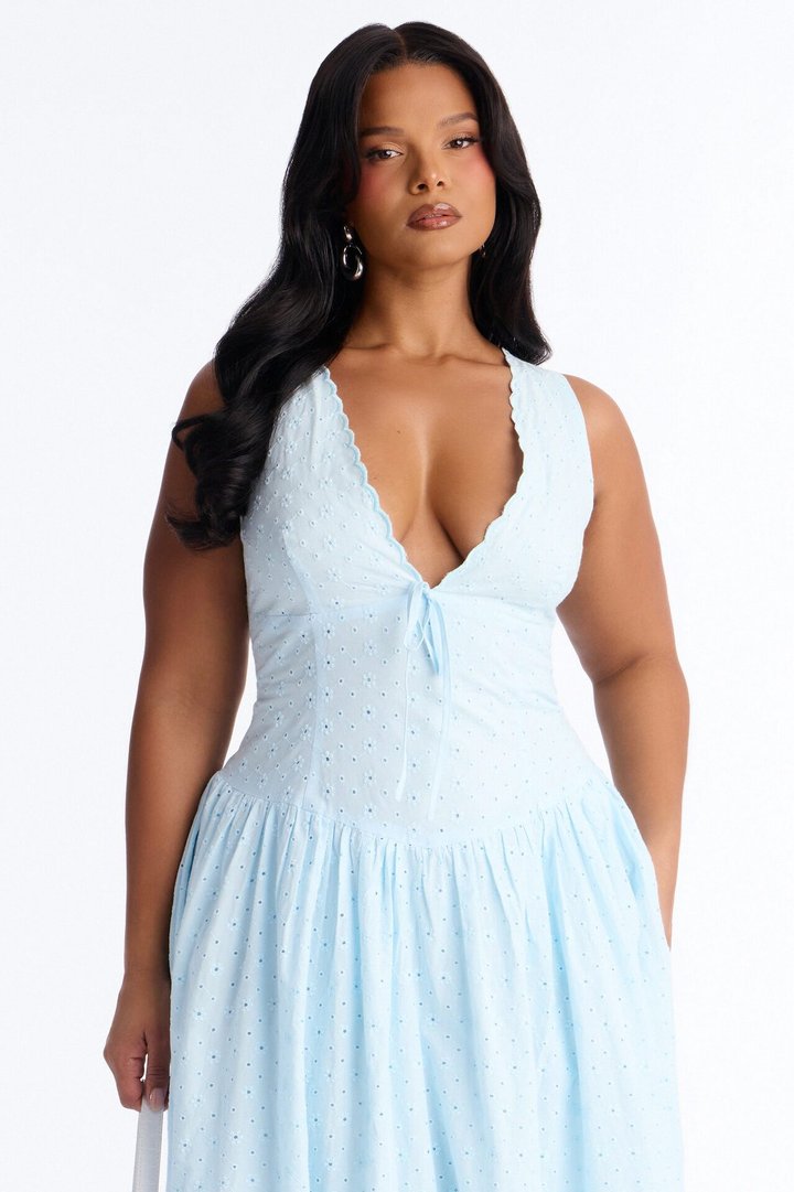Buttercup Eyelet Midi Dress - Light Blue