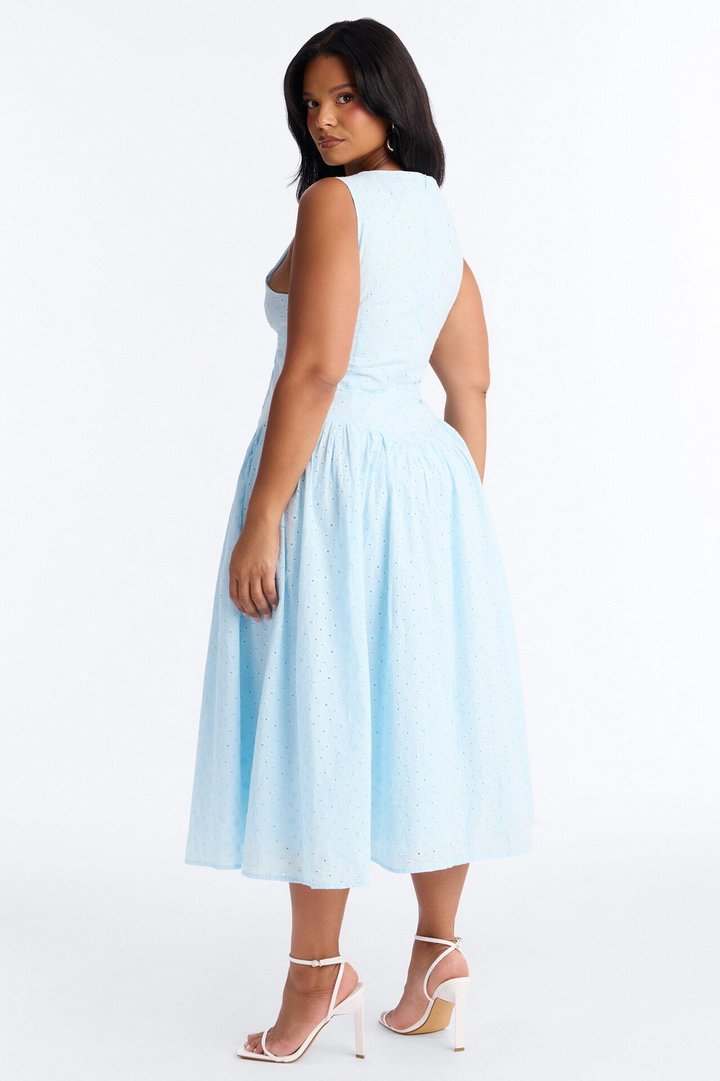 Buttercup Eyelet Midi Dress - Light Blue